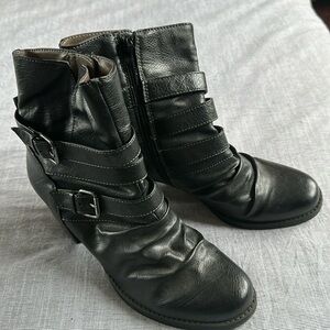 Black soft leather like ankle boot